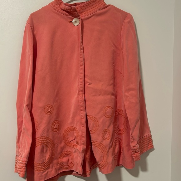 Womens J.JILL Mandarin Collar Jacket Salmon Color Tencell Embroidered SZ Medium - Picture 1 of 4